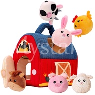 Baby Montessori Toys with Stuffed Farm Animals Rattles Mirror Soft Montessori Barn Toys for 6 7 8 9 