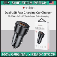 Yesido 50W Car Charger Dual USB Type-C Quick Charger Fast Charging Car Charger