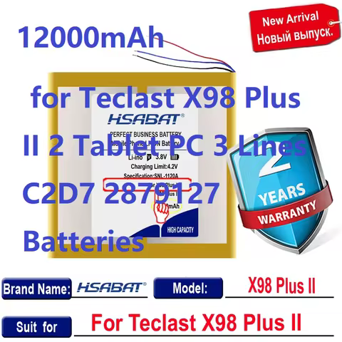 HSABAT X98 Plus II 12000mAh Battery for Teclast X98 Plus II 2 Tablet PC 3 Lines C2D7 2879127 Batteri