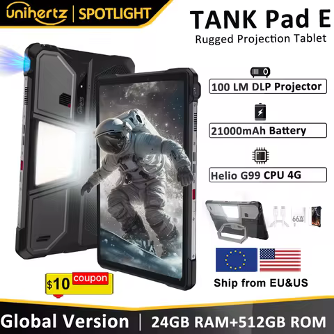 Unihertz 8849 TANK PAD E Rugged Tablet with Projector Android 21000mAh 120Hz 50MP Camera 24GB 512GB 