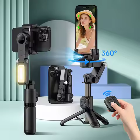 Q19 AI Desktop Gimbal Extendable Selfie Stick Tripod with Fill Light Remote, 360° Rotation Shooting 