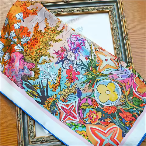 Chinese style 18mm thick 90 * 90 multifunctional decorative square scarf hand rolled twill silk "LF9