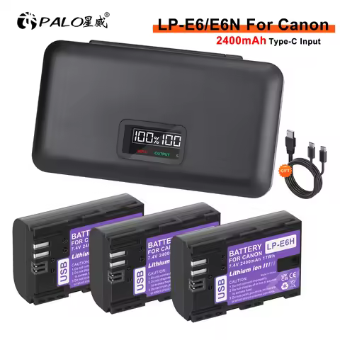 LP-E6 LP E6 LP E6N Type-C Charging Battery with LCD Charger Case for Canon 5D Mark II III 7D 60D EOS