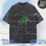 24h Shipping N9THNOVA Country Club Horse Racing golf Retro Washed Pure Cotton T-Shirt 4