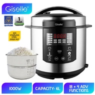 Giselle 6L Digital Pressure Cooker (18 Programs+4 Advanced Options) with 304 Stainless Steel Inner P