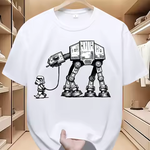 STAR WARS Official AT-AT Walker Graphic T-Shirt for Men - Black with White Printing - Vintage Star W