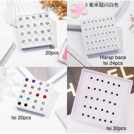 Women's Mini Rhinestone Stud Earrings - Silver & Colorful Size 0.1 cm, 0.2 cm, 0.3 cm