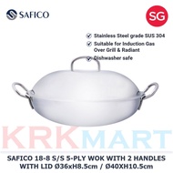 Safico 18-8 Stainless Steel 5-Ply Wok With 2 Handles with Lid Ø36xH8.5cm / Ø40xH10.5cm