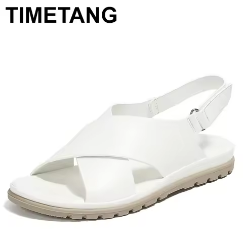 Summer England Style Leather Women Sandals Cross Straps Gladiator Sandals For Women black Buckle Fla