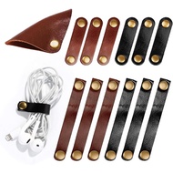 Kanemc 13Pcs Leather Cord Organizer, 3-Sizes Leather Cable Ties Cord Taco Snap On Cord Holders Cord 