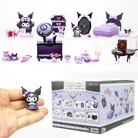 Re-ment Capsule Toys Sanrio Kuromi Gothic Room Purple Miniature Scene Trendy Ornament Blind Box Gift