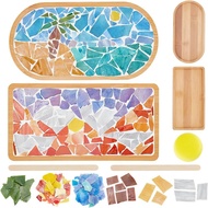 VVA MALL-DIY Mosaic Craft Kit Coconut Tree Mosaic Bamboo Coaster Set with Blank Base Tray Handmade A