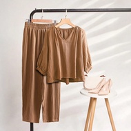 Solid Bishop Sleeve Top & Pants Set Spring Outfits For Women Summer Outfits For Women Summer Clothes
