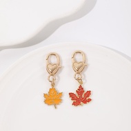 Plant Series Autumn Red Maple Leaf Keychain Enamel Color Alloy Keyring Fun Pendant