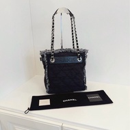 【98新🆕】Chanel 黑銀降落傘菱格沙灘包 小號 small 單肩包