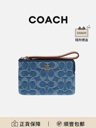COACH Corner Zip 15銀包手拿包靛藍色牛仔布便攜耐磨[平行進口]