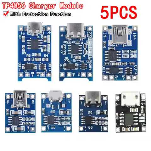 5pcs 5V 1A 18650 TP4056 Lithium Battery Charger Module Charging Board With Protection Dual Functions