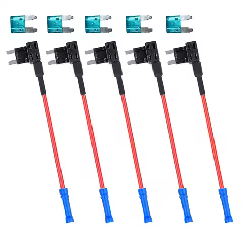 5 Pack 12V Add-a-Circuit Fuse TAP Adapter Mini ATM APM Blade Fuse Holder With 15 Amp Mini Fuses For 