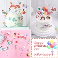 Happy children day cake topper kids celebration boy girl balloon topper