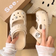 4 Colors Star Hole Shoes Women Spring Summer Outer Wear Fashion High-value Cute Toe-covered Slippers