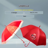 BC Red Umbrella Big Rose Wedding Straight Strong Beautiful Automatic Long Umbrela Payung Merah kahwi