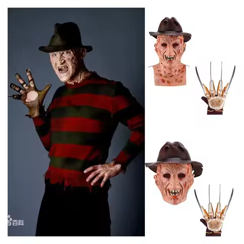 H*Horror Scary Monster Deluxe Freddy Cosplay Adult Hat Freddie Krueger Halloween Costume Mask ScaryL
