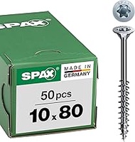 SPAX 191011000805 Wood Screws, 10.0 x 80 mm, Pack of 50, T-Star Plus, Countersunk Head, Partial Thre