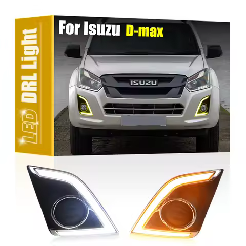 2Pcs Front Fog Lamp Cover With LED DRL Daytime Running Light Turn Signal Indicator For Isuzu D-max D