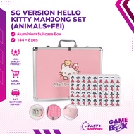 SG version Hello Kitty Standard Size 40mm Mahjong Set 144+8pcs(Animals+fei) with aluminium suitcase box.