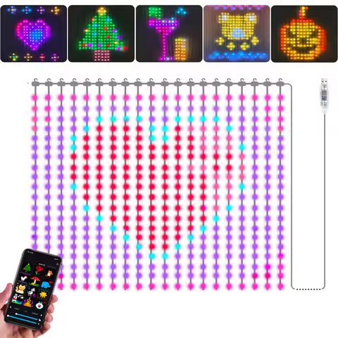 2M X 2M,3M X3M Curtain Strip LED String Lights 5V USB Multi-functional Smart Bluetooth Night RGB Lig