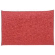 愛馬仕 Calvi Duo Epsom 皮革卡包，番茄紅，銀色五金，X 印記（2016 年），紅色，0565 [二手] 愛馬仕