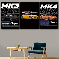 KARIMAKE SUPRA MK3 MK4 2JZ-GTE SportCar Racing Wooden Poster Wall Decoration Poster Frame