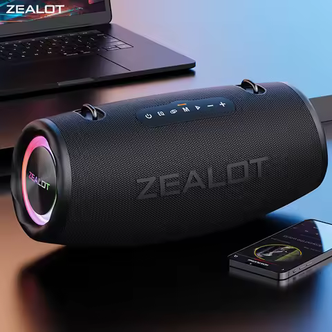 ZEALOT-S87 Portable Bluetooth Speaker, 80W Stereo Sound with XBass, IPX6 Waterproof, LED Light,Outdo