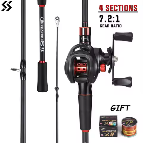 Sougayilang Fishing Rod and Reel Combo Set 1.8~2.1m Carbon Fiber Casting Rod and 7.2:1 Gear Ratio Re