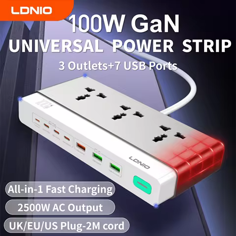 LDNIO 100W Desktop Power Strip Socket Fast Charge 3 Universal AC Outlet PD Type C USB Fast Charging 