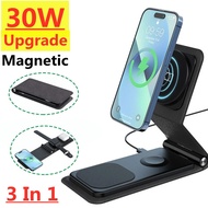 30W 3 in 1 Magnetic Wireless Charger Pad Stand Fast Charging Dock Station for Macsafe iPhone 14 13 12 11 X Apple Watch Airpods