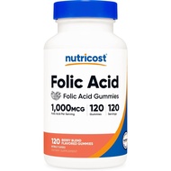 Nutricost Folic Acid (Vitamin B9) Vegetarian Gummies (120 Gummies, 1 mg Folic Acid Per Serving) - Su