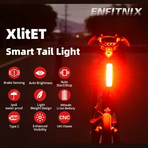 Enfitnix XlitET Smart Bicycle Tail Light Brake Sensing Auto Start Stop Bike Warning Tail Light USB C