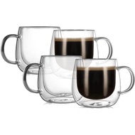 CnGlass Double Walled Glass Coffee Mugs,Large Insulated Glass Espresso Mugs (10oz-4Packs) UNIQUE DOU