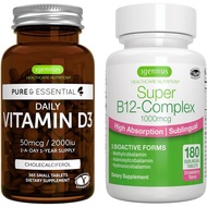 Daily Vitamin D3+Super B12 Complex, Vegetarian Set,3652000Iu Vitamin D3 Tablets+High Absorption Unde