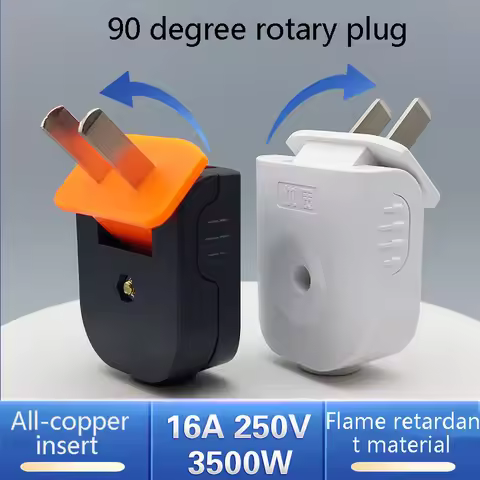 1/2Pcs Extension Cord Plug Replacement 16A 2 Prong Male End Electric Plug Rotatable Electrical Cord