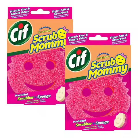 CIF Scrub Daddy Scrub Mommy Pack of 2 Double Side Scrubbers Sponge for Washing Dishes and Cleaning B