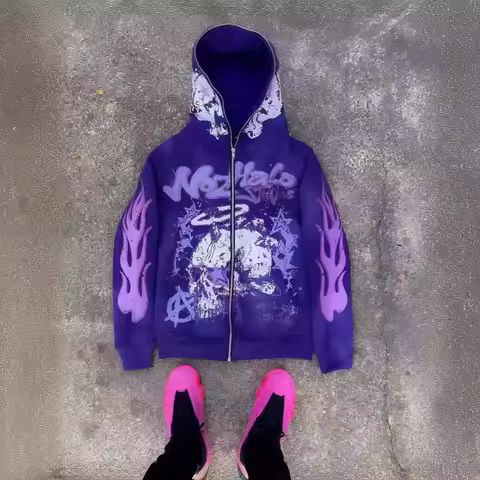 6XL Y2K Cartoon Graphic Hoodies For Man, Hiphop Anime Zipper Mans Hoodie, Woman Oversized Crop Tops