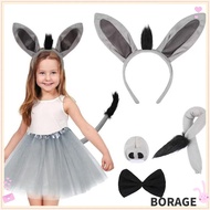 BORAG 4PCS Donkey Costume Set, Tail Nose Funny Donkey Headband,  Bow Tie Animal Donkey Ears Headband