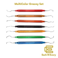 Gracey Curette Set Multi Colour Gracey Set Of 7 Pcs 1/2 To 13/14 Ended Dental Instruments Thick Hand