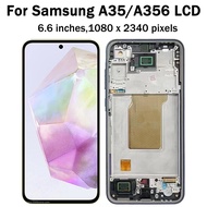 AMOLED สำหรับ Samsung A35 5G A356สัมผัสหน้าจอ LCD หน้าจอดิจิตอลสำหรับ Samsung A35 A356B A356E กรอบจอ