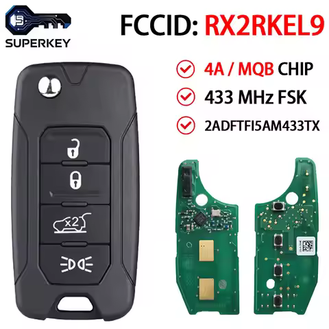 SUPERKEY RX2RKEL9 Keyless Remote Flip Key 4A 48Chip 433.92MHz SIP22 Blade For Jeep Renegade 2016-201