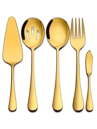 5 件組不銹鋼迷你餐具套裝,包括服務勺、開槽勺、叉子、蛋糕盤和黃油塗抹器;適合聚會、餐廳、家庭聚會等。