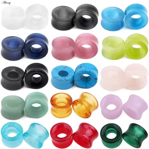 1Pc Stone Glass Ear Tunnel Plugs Mixed Style Hollow Single Flared Ear Flesh Gauges Piercing Ear Expa