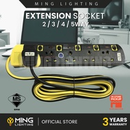 (SIRIM) 2M/5M Extension Trailing Socket Minglux Black Multiple 2 Pin Plug Adapter w Neon Light 2/3/4/5 Gang Home Living